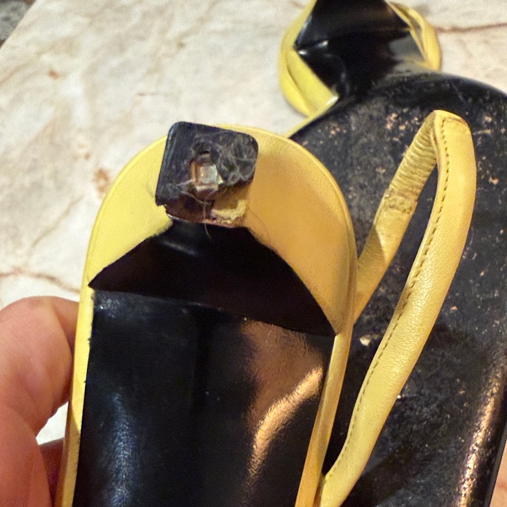 Escada Yellow Pointed Toe Slingback Heels - Picture 14 of 16